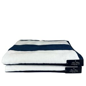 Brooks Brothers Pool Beach Towels Navy White Oversized 40 x 70 Striped 2 pc NEW